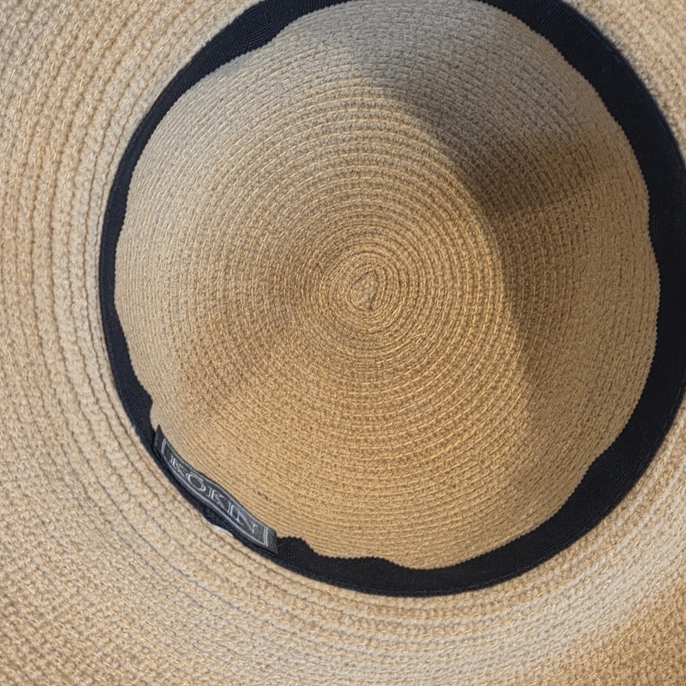 Vintage Kokin Straw Sun Hat Wide Brim Cap Beige Couture Round Crown Packable OS - Picture 16 of 16